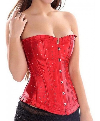 Womens Sexy Bustiers Push Up Overbust Waist Cinchers Corsets Rhinestone Brocade Tops - 804red - CU18T2WN7G7 $49.19 Bustiers &...