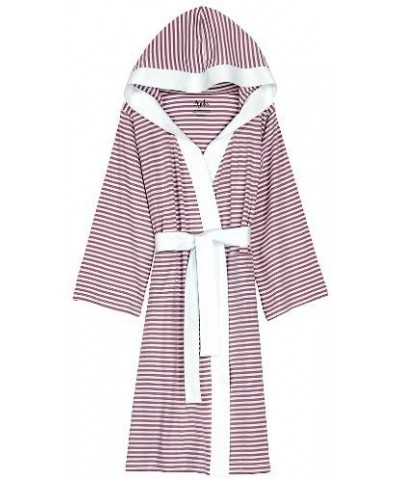 Knee Length Striped Jersey Knit Robe- Small/Medium- White/Lavender - White/Lavender - CD11JNJCW4N $78.26 Robes