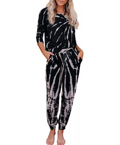 Women's Tie Dye Pajamas Set- Long Sleeve Tops and Pants Sleepwear Loose Nightwear Pjs Loungewear - A_black - CX19COGNATD $46....