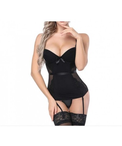 Women Lace Bustier Sexy Overbust Strap Push Up Corsets Slimming Lingerie - Black - CS18SAS5IQN $64.89 Bustiers & Corsets