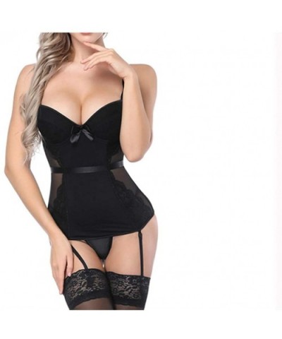 Women Lace Bustier Sexy Overbust Strap Push Up Corsets Slimming Lingerie - Black - CS18SAS5IQN $64.89 Bustiers & Corsets