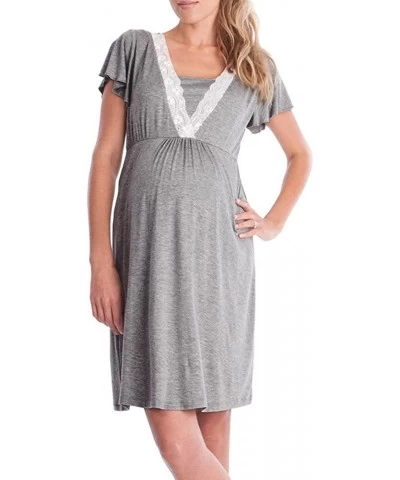 Pregnant Women Multifunction Lace Mother Breastfeeding Nursing Baby Pajamas Dress - Dark Gray - CF18OSY6SSE $31.32 Nightgowns...