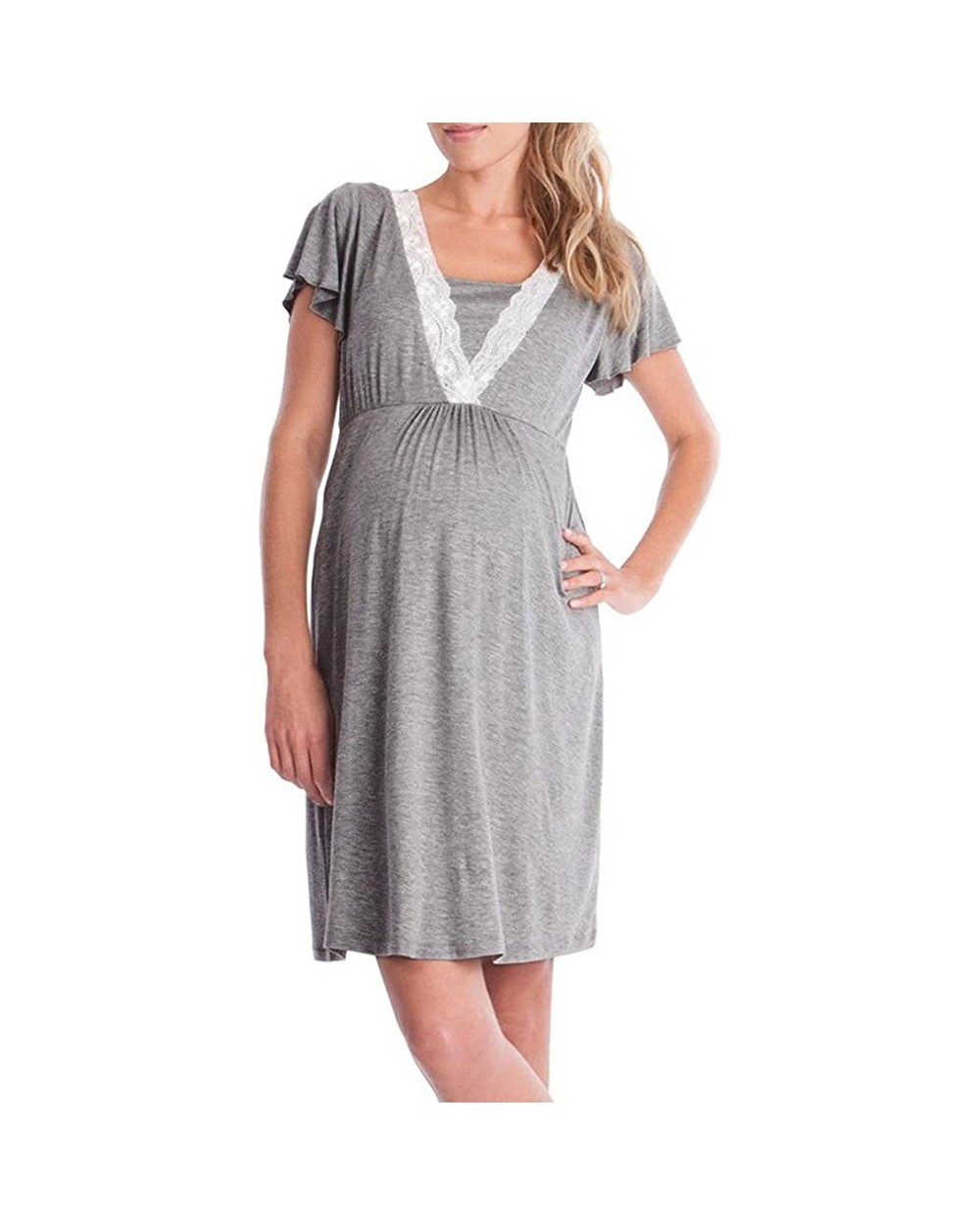 Pregnant Women Multifunction Lace Mother Breastfeeding Nursing Baby Pajamas Dress - Dark Gray - CF18OSY6SSE $31.32 Nightgowns...