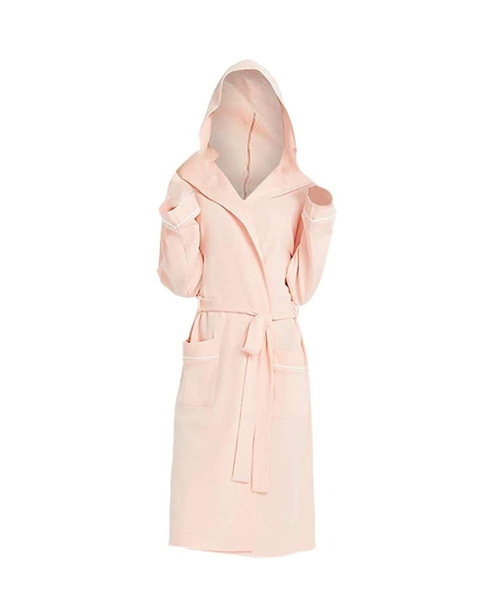 Women Fall Solid Color Cotton Loose Pajamas Nightgown Lingerie Bathrobe Housecoat with Belt - Pink-a - CE1920TZONE $34.04 Robes