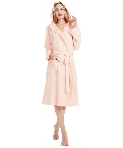 Women Fall Solid Color Cotton Loose Pajamas Nightgown Lingerie Bathrobe Housecoat with Belt - Pink-a - CE1920TZONE $34.04 Robes