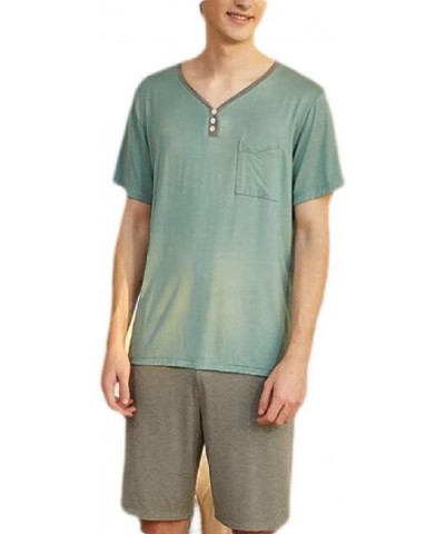 Men Modal Short Sleeve Sleepwear Knit Summer Tops with Shorts Sleep Set - 2 - CK19E7OHRDI $52.74 Sleep Sets