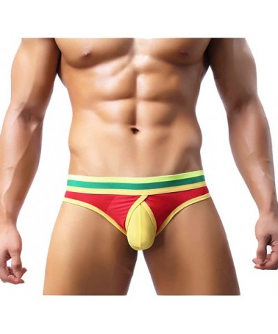 Sexy Mens Breathe Underwear Bulge Pouch Triangle Undewear Brifes - Red/Yellow - CT18CL85DKQ $14.12 Briefs