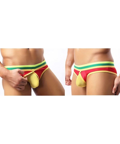 Sexy Mens Breathe Underwear Bulge Pouch Triangle Undewear Brifes - Red/Yellow - CT18CL85DKQ $14.12 Briefs