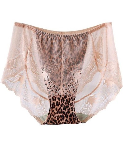 Women's Sexy Lace High-Rise Transparent Panties Soft Mesh Plus Size Underwear Hipster Leopard Briefs Lingerie - D-nude - C119...