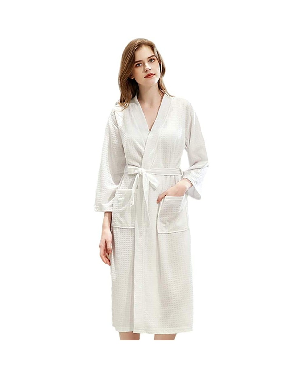 Men's Women's Lightweight Waffle Full-Length Robe - Women/White - CJ199C0KEKW $40.35 Robes