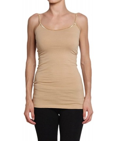 Basic Spaghetti Strap Long Tank Top Solid Plain Cami Camisole - Khaki - CU11L9CVTOB $13.74 Camisoles & Tanks