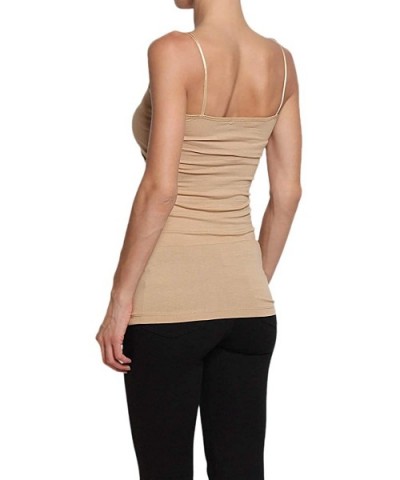 Basic Spaghetti Strap Long Tank Top Solid Plain Cami Camisole - Khaki - CU11L9CVTOB $13.74 Camisoles & Tanks