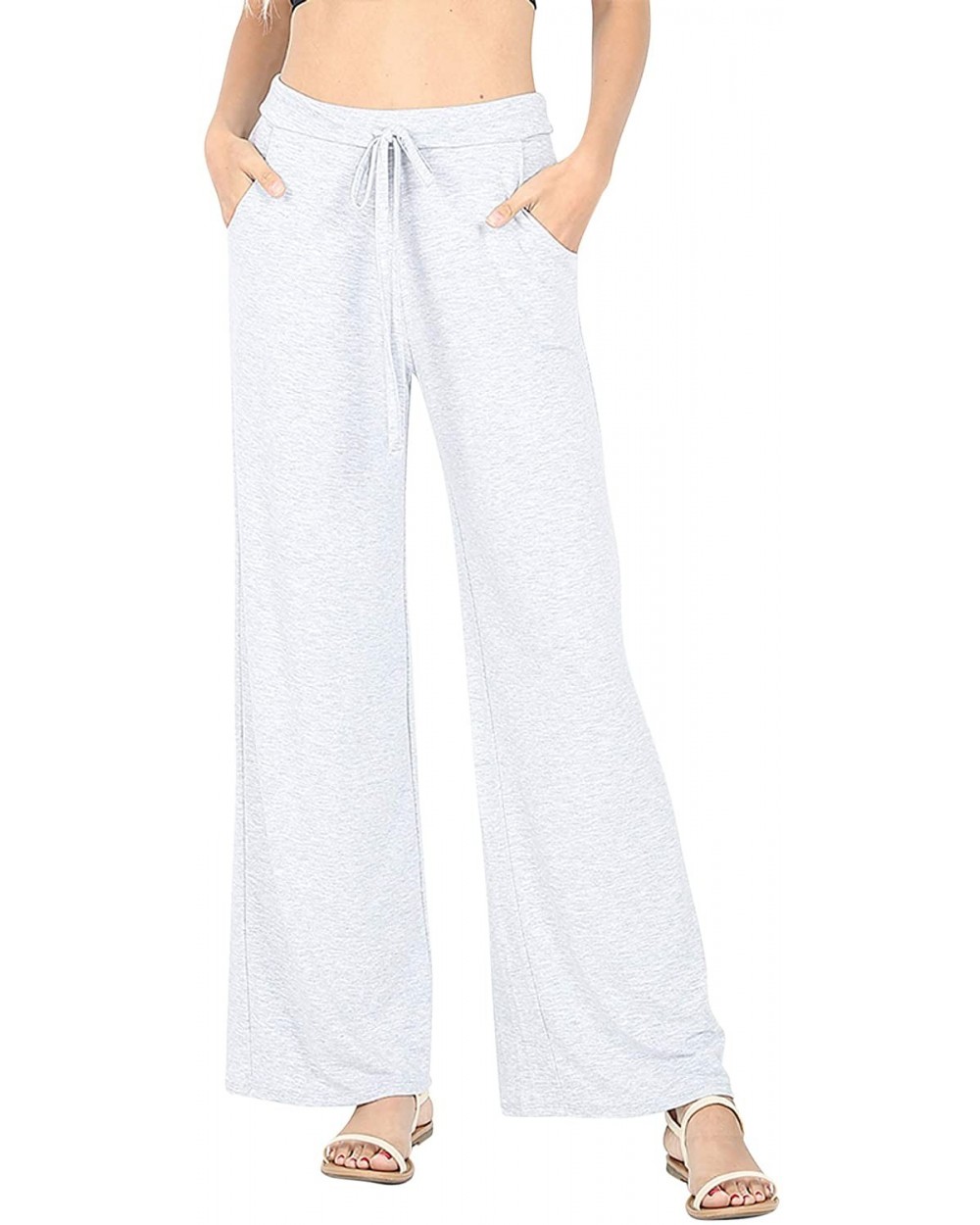 Womens & Plus Comfy Stretch Solid Drawstring Wide Leg Lounge Pants - H Grey - C41959XZ00Z $29.95 Bottoms