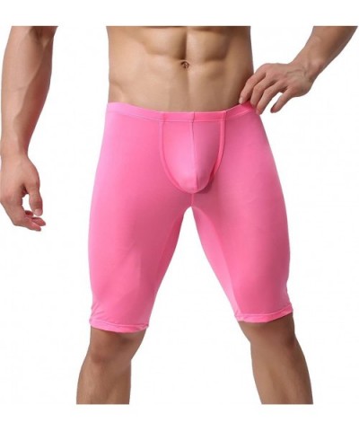 Men's Long Boxer Briefs Underwear Compression Pants Stretch Base Layer - Pink - CV183KG7KCY $19.25 Boxers