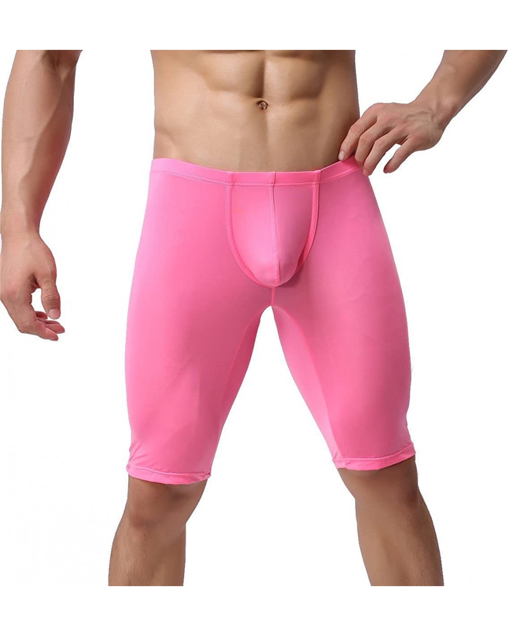 Men's Long Boxer Briefs Underwear Compression Pants Stretch Base Layer - Pink - CV183KG7KCY $19.25 Boxers