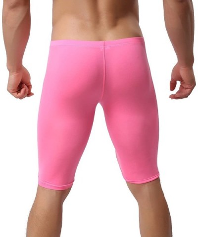 Men's Long Boxer Briefs Underwear Compression Pants Stretch Base Layer - Pink - CV183KG7KCY $19.25 Boxers