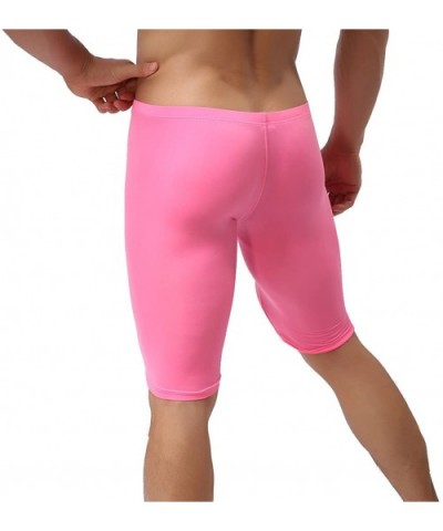 Men's Long Boxer Briefs Underwear Compression Pants Stretch Base Layer - Pink - CV183KG7KCY $19.25 Boxers