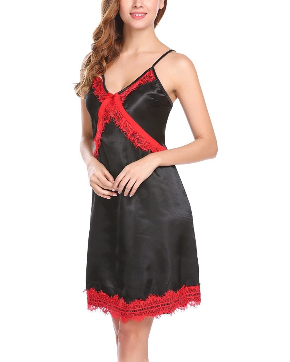 Women's Valentine's Satin Nightgowns Sexy Lingerie Full Slip Sleepwear Dress - 6991-black - C218WTQU7ZW $31.80 Slips