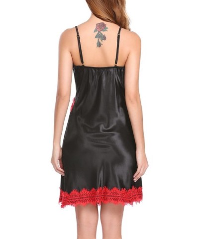 Women's Valentine's Satin Nightgowns Sexy Lingerie Full Slip Sleepwear Dress - 6991-black - C218WTQU7ZW $31.80 Slips