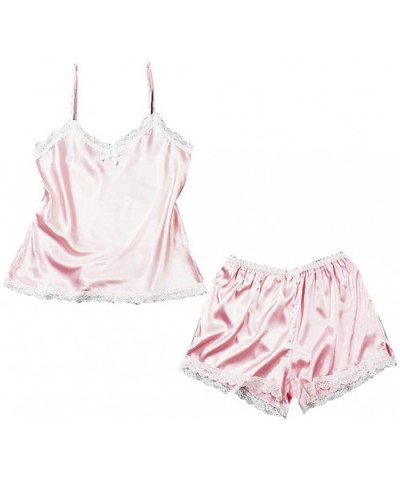 Lingerie Sexy Pajamas for Women Satin Camisole pjs Shorts Set Nightie Alalaso - Pink - CZ18T2XA6UL $14.53 Sets
