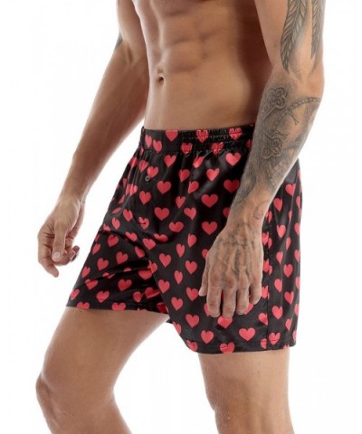 Men's Satin Lips Heart Printed Boxer Shorts Summer Lounge Underwear Beach Cargo Board Shorts - Black Love Heart Print - C5196...