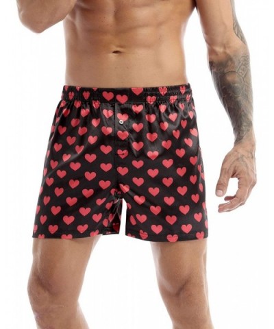 Men's Satin Lips Heart Printed Boxer Shorts Summer Lounge Underwear Beach Cargo Board Shorts - Black Love Heart Print - C5196...