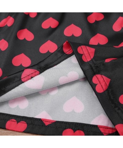 Men's Satin Lips Heart Printed Boxer Shorts Summer Lounge Underwear Beach Cargo Board Shorts - Black Love Heart Print - C5196...