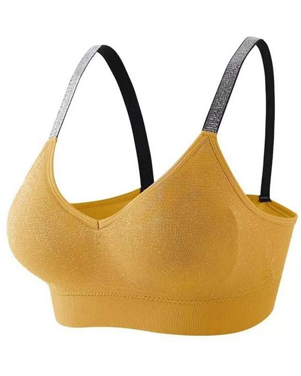 Women Camisole Bra Padded Strap Wireless Sports Tank Top Built-in Shelf Seamless Comfortable Cami- Adjustable Strap - Yellow ...