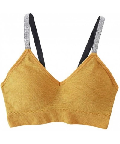 Women Camisole Bra Padded Strap Wireless Sports Tank Top Built-in Shelf Seamless Comfortable Cami- Adjustable Strap - Yellow ...