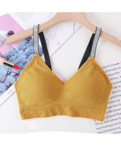 Women Camisole Bra Padded Strap Wireless Sports Tank Top Built-in Shelf Seamless Comfortable Cami- Adjustable Strap - Yellow ...