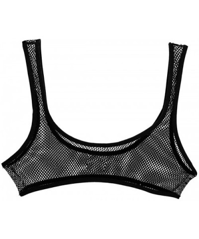 Women's Sheer Fishnet Bralette Deep U Camisole See Through Tank Crop Tops Clubwear - Black - CH19CM6UX6I $25.73 Camisoles & T...