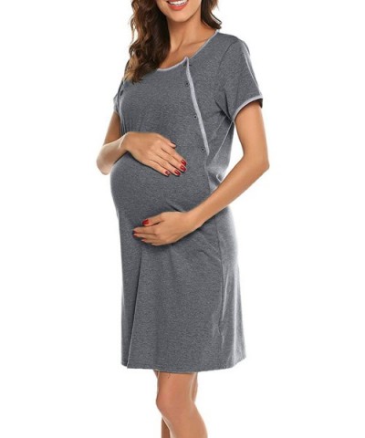 Women Maternity Breastfeeding Nightdress Buttoned Nightshirt Short Sleeve - Grey (Maternity Nightshirt) - CU19C6SMZSE $21.73 ...