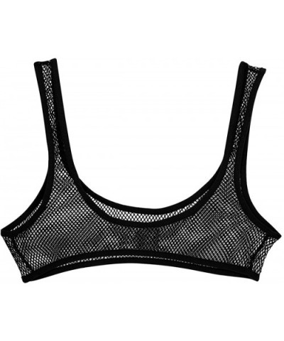 Women's Sheer Fishnet Bralette Deep U Camisole See Through Tank Crop Tops Clubwear - Black - CH19CM6UX6I $25.73 Camisoles & T...