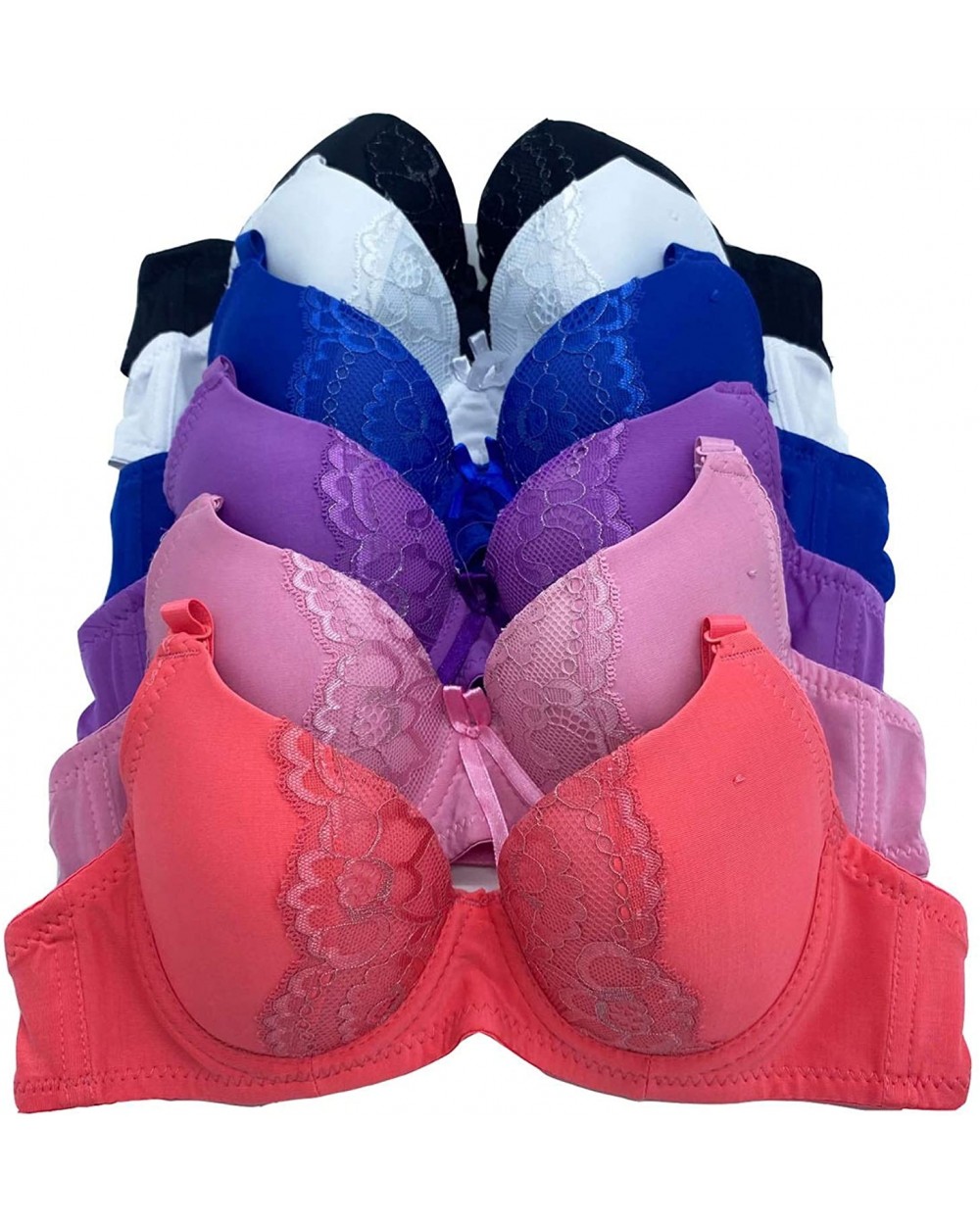 6 Pieces Light Padded Youth Teenager Wired Demi Cotton Youth Bra - 6659-z - CF190GQ8K65 $35.94 Bras