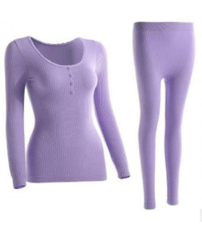 Winter Ladies Thermal Underwear Set Stretch Underwear Women Keep Warm - Purple - CK192O78SK3 $58.22 Thermal Underwear