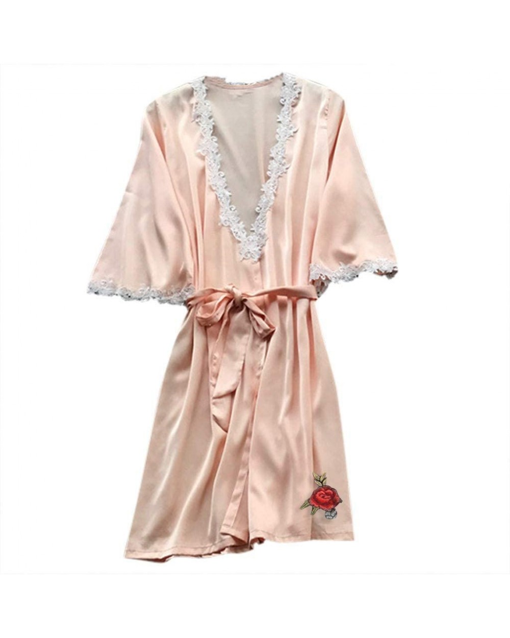 Bride Robe Wedding-Women's Satin Kimono Bathrobe-Sexy Silk Dressing Gown Lace Trim Flower Sleepwear Loungewear Tigivemen - Mu...