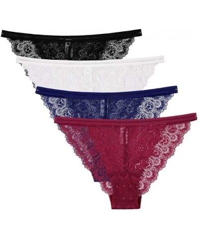 Womens Lace Bikini Panties Low Rise Lingerie Underwear Assorted Briefs - Lace String Panties 4 Pack - C318ILGDU6E $29.44 Panties