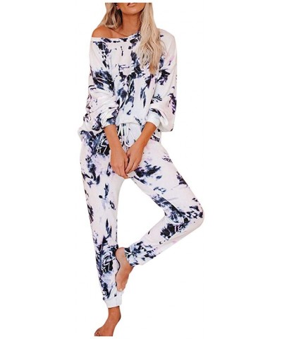 Outfits for Women 2 Piece Sets-Casual Sweatsuit Long Sleeve Shirts and Lounge Jogger Pants Tie Dye Printed Pajamas Sets - Z5-...