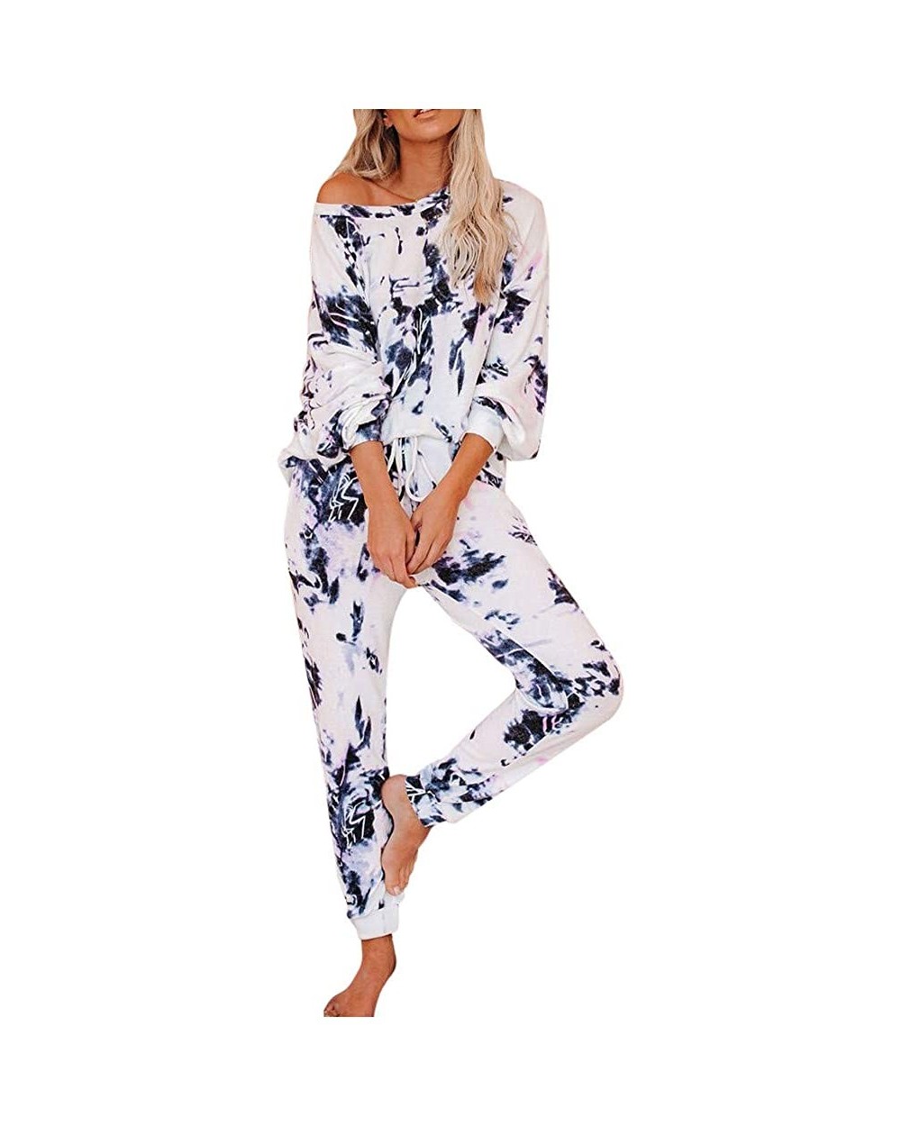 Outfits for Women 2 Piece Sets-Casual Sweatsuit Long Sleeve Shirts and Lounge Jogger Pants Tie Dye Printed Pajamas Sets - Z5-...