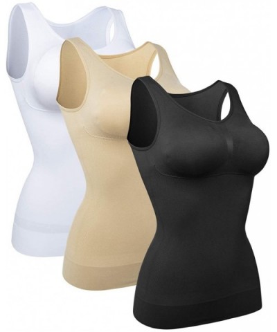 Women Seamless Shapewear Tank Top Tummy Control Vest Top Body Shaper Built in Shelf Bra Shirt - White+black+nude - CX1923A5RM...