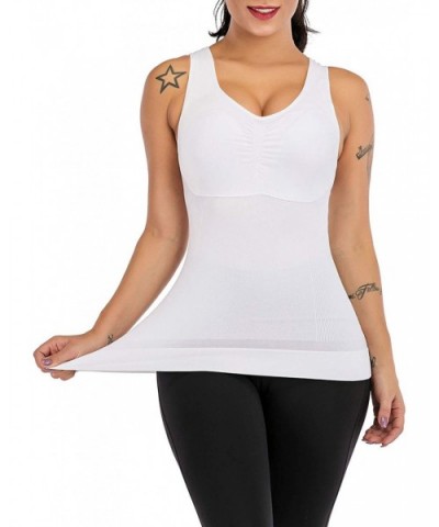 Women Seamless Shapewear Tank Top Tummy Control Vest Top Body Shaper Built in Shelf Bra Shirt - White+black+nude - CX1923A5RM...