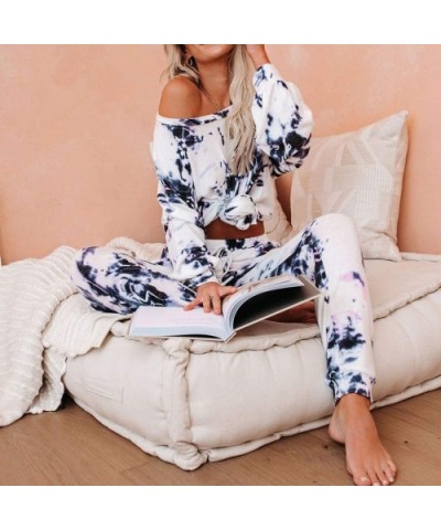 Outfits for Women 2 Piece Sets-Casual Sweatsuit Long Sleeve Shirts and Lounge Jogger Pants Tie Dye Printed Pajamas Sets - Z5-...