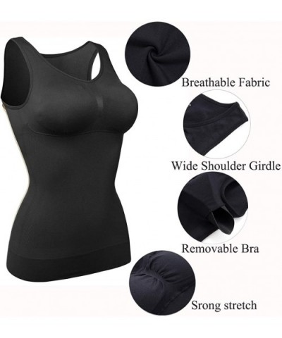 Women Seamless Shapewear Tank Top Tummy Control Vest Top Body Shaper Built in Shelf Bra Shirt - White+black+nude - CX1923A5RM...