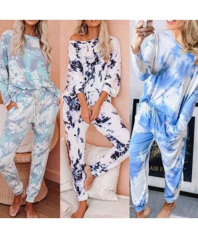 Outfits for Women 2 Piece Sets-Casual Sweatsuit Long Sleeve Shirts and Lounge Jogger Pants Tie Dye Printed Pajamas Sets - Z5-...