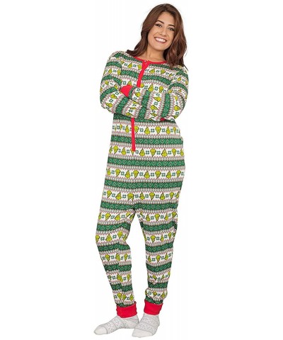 Grinch Family Faces Christmas Green and White Adult Pajama Union Suit - CE18M2D5348 $44.84 Sleep Sets