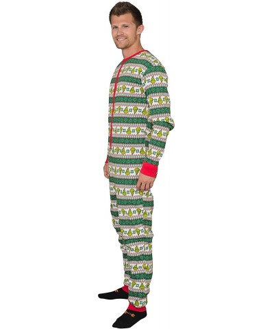 Grinch Family Faces Christmas Green and White Adult Pajama Union Suit - CE18M2D5348 $44.84 Sleep Sets