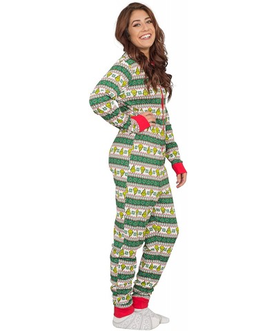 Grinch Family Faces Christmas Green and White Adult Pajama Union Suit - CE18M2D5348 $44.84 Sleep Sets