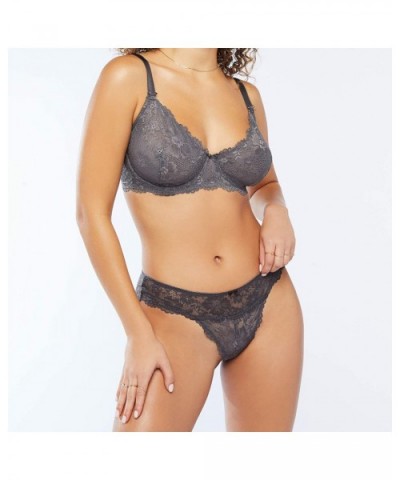 Women's Floral Lace Cheeky - Blackened Grey Pearl - C018UZXHM6Z $28.99 Panties