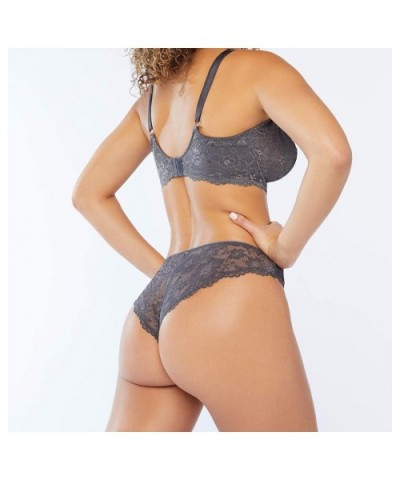 Women's Floral Lace Cheeky - Blackened Grey Pearl - C018UZXHM6Z $28.99 Panties