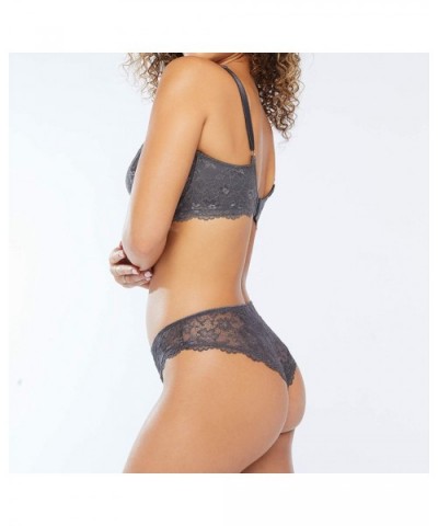 Women's Floral Lace Cheeky - Blackened Grey Pearl - C018UZXHM6Z $28.99 Panties